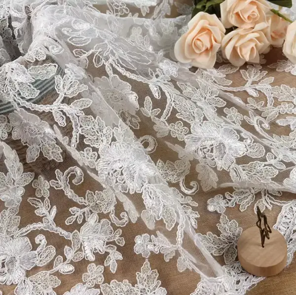 Custom Luxury Heavy Made Embroidery Tulle Beads Lace Mesh Beaded Fabric
