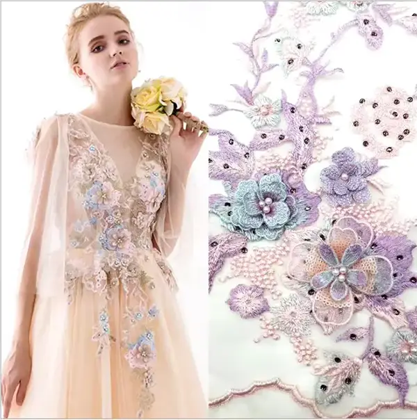 Custom Luxury Heavy Made Embroidery Tulle Beads Lace Mesh Beaded Fabric