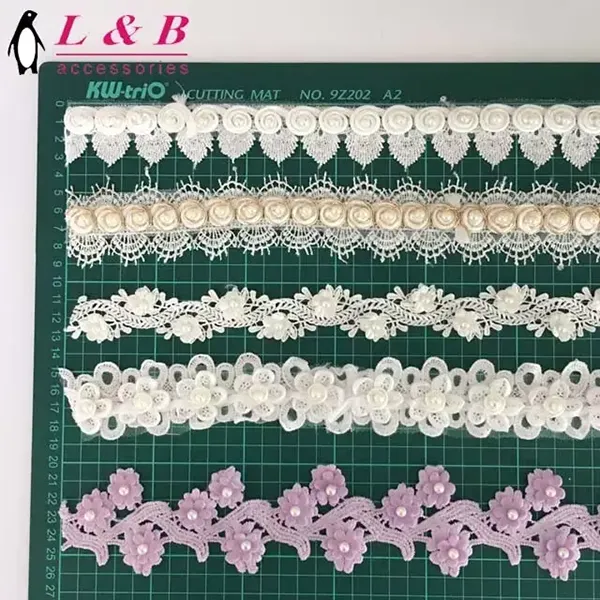 Multicolor Embroidered Lace With 3d Mesh Flowers Ribbon Beaded Tube Barcode Embroidery Lace