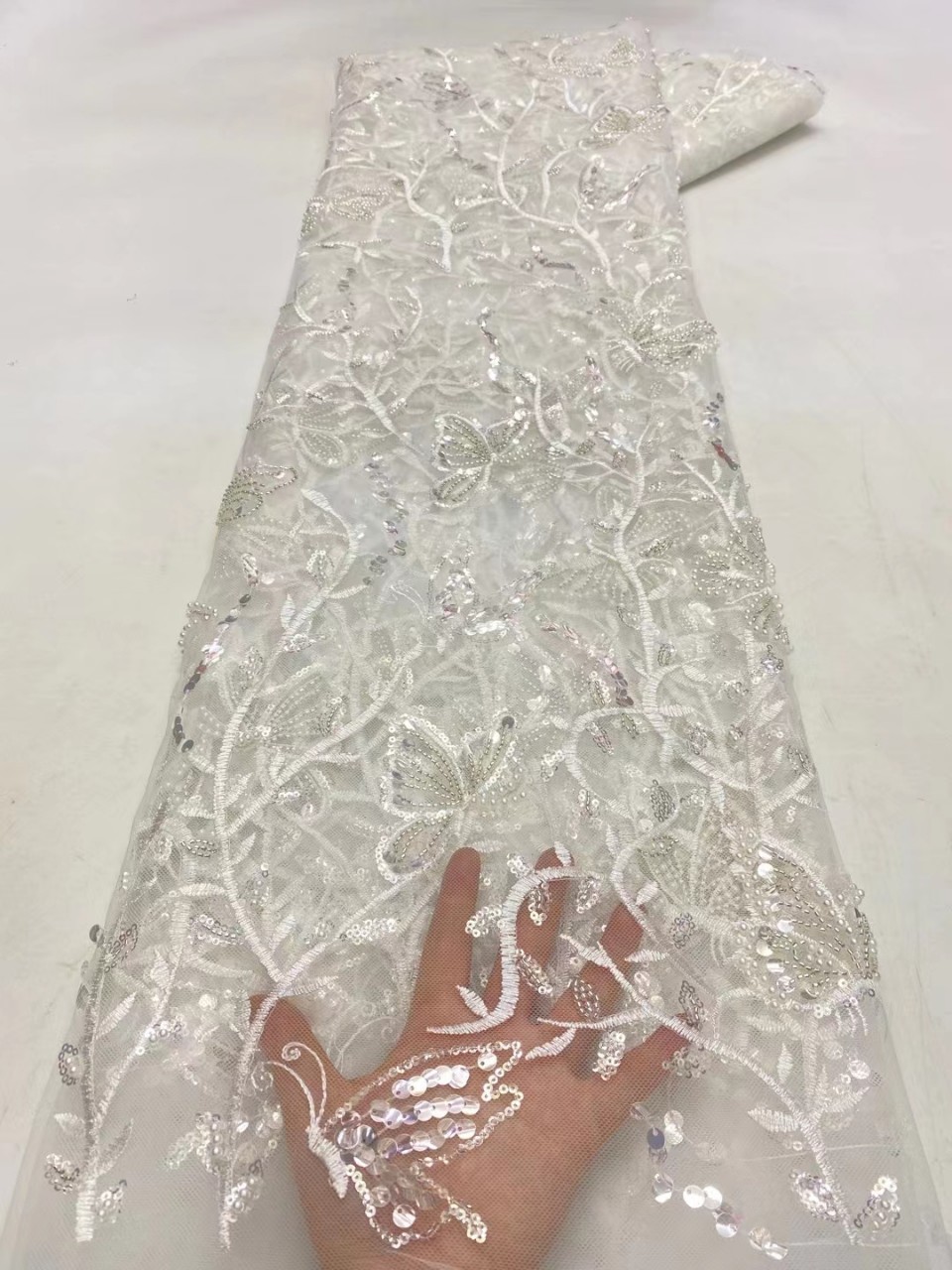 Handmade 2022 Colorful Wedding Lace Fabric 3d butterfly Beaded Embroidered by Yards