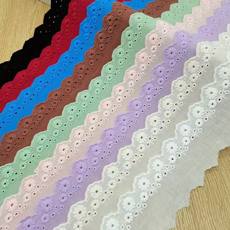 T/C Cotton Lace Trimming Embroidery Cotton Lace Trim Flower T/C Eyelet Lace Trimming