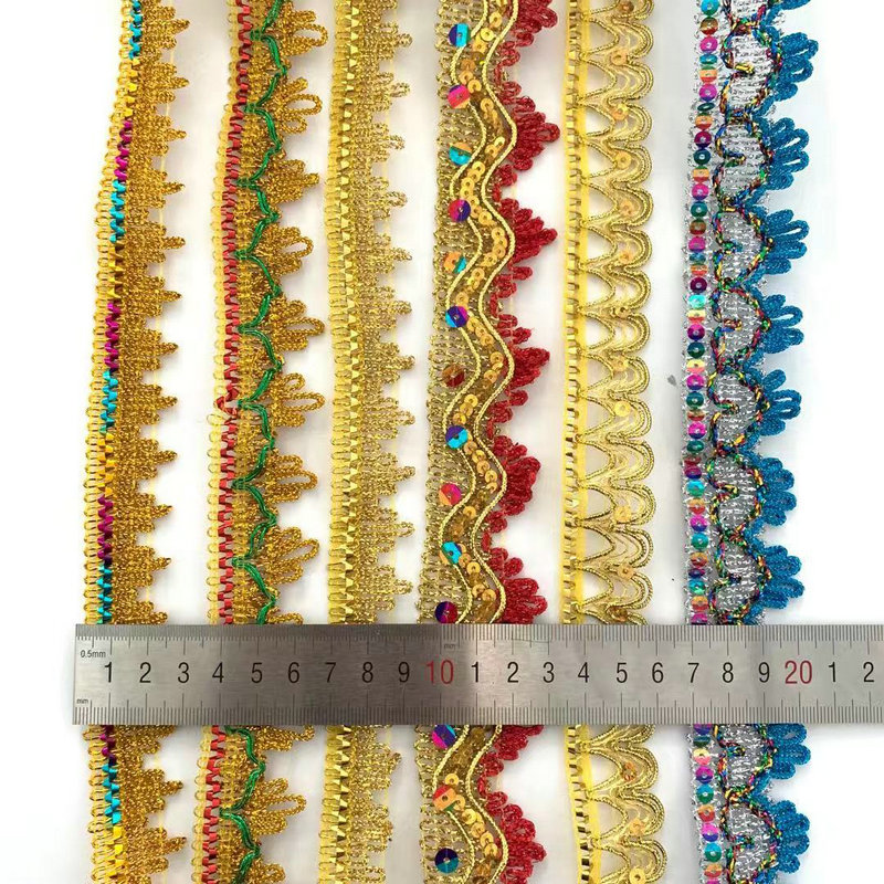 Clothing Accessories Gold and Silver Metallic Border Lace Trim Multicolor Sequin Gold Thread Metallic Lace Trim