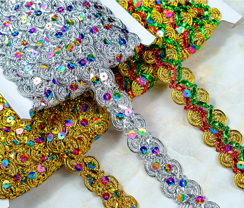 Clothing Accessories Gold and Silver Metallic Border Lace Trim Multicolor Sequin Gold Thread Metallic Lace Trim
