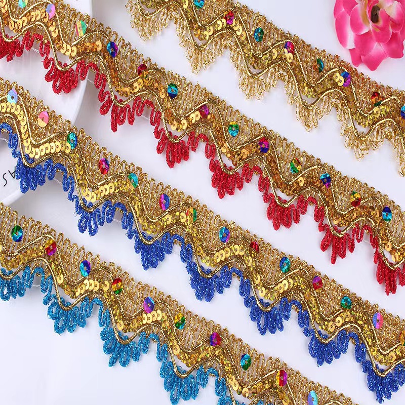 Clothing Accessories Gold and Silver Metallic Border Lace Trim Multicolor Sequin Gold Thread Metallic Lace Trim